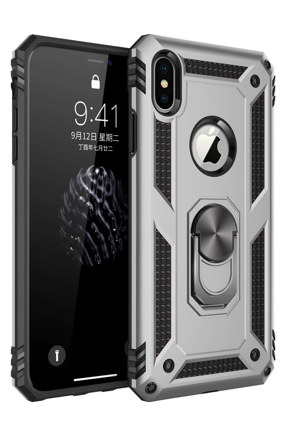Newface iPhone X Kılıf Sofya Yüzüklü Silikon Kapak - Gümüş