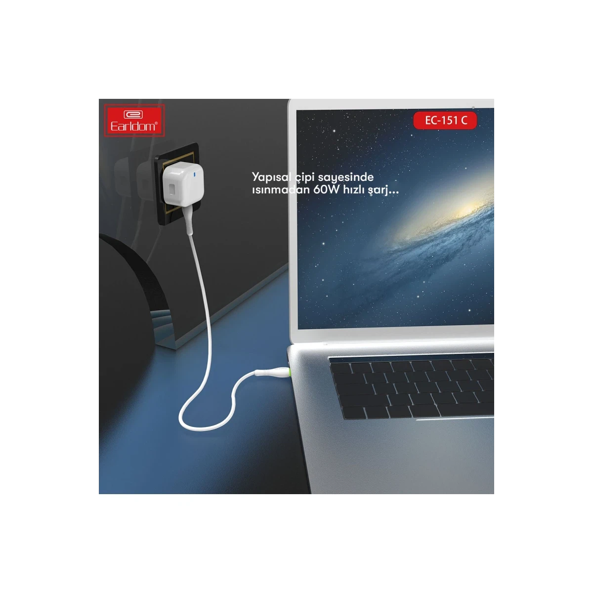 Earldom EC-151C PD 60W Type-C to Type-C 1M Hızlı Şarj Kablosu - Beyaz