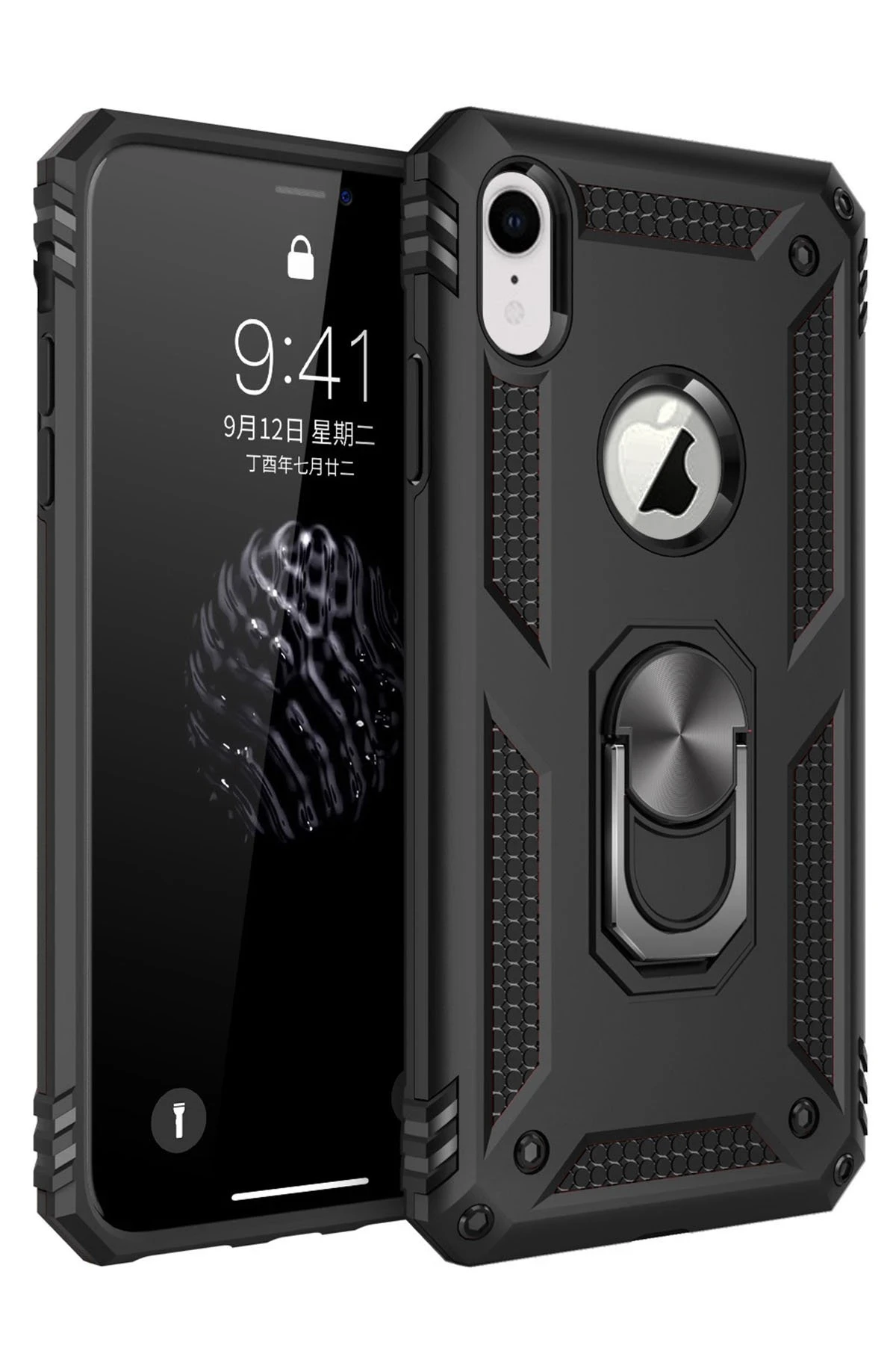 Newface Apple iPhone XR Kılıf Sofya Yüzüklü Silikon Kapak - Siyah