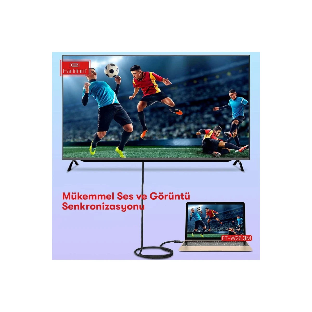 Earldom W26 3M 4K Altın Uçlu Hasır HDMI Kablo - Siyah
