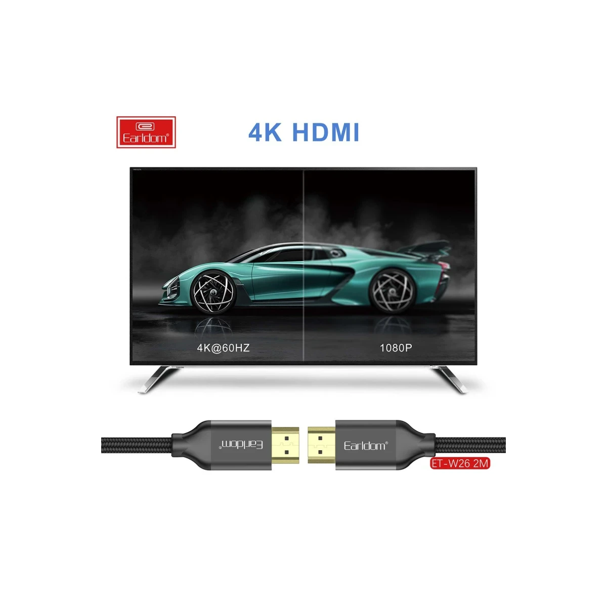 Earldom W26 2m 4K Altın Uçlu Hasır HDMI Kablo - Siyah