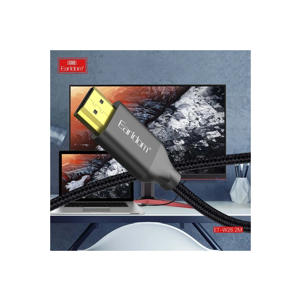 Earldom W26 2m 4K Altın Uçlu Hasır HDMI Kablo - Siyah