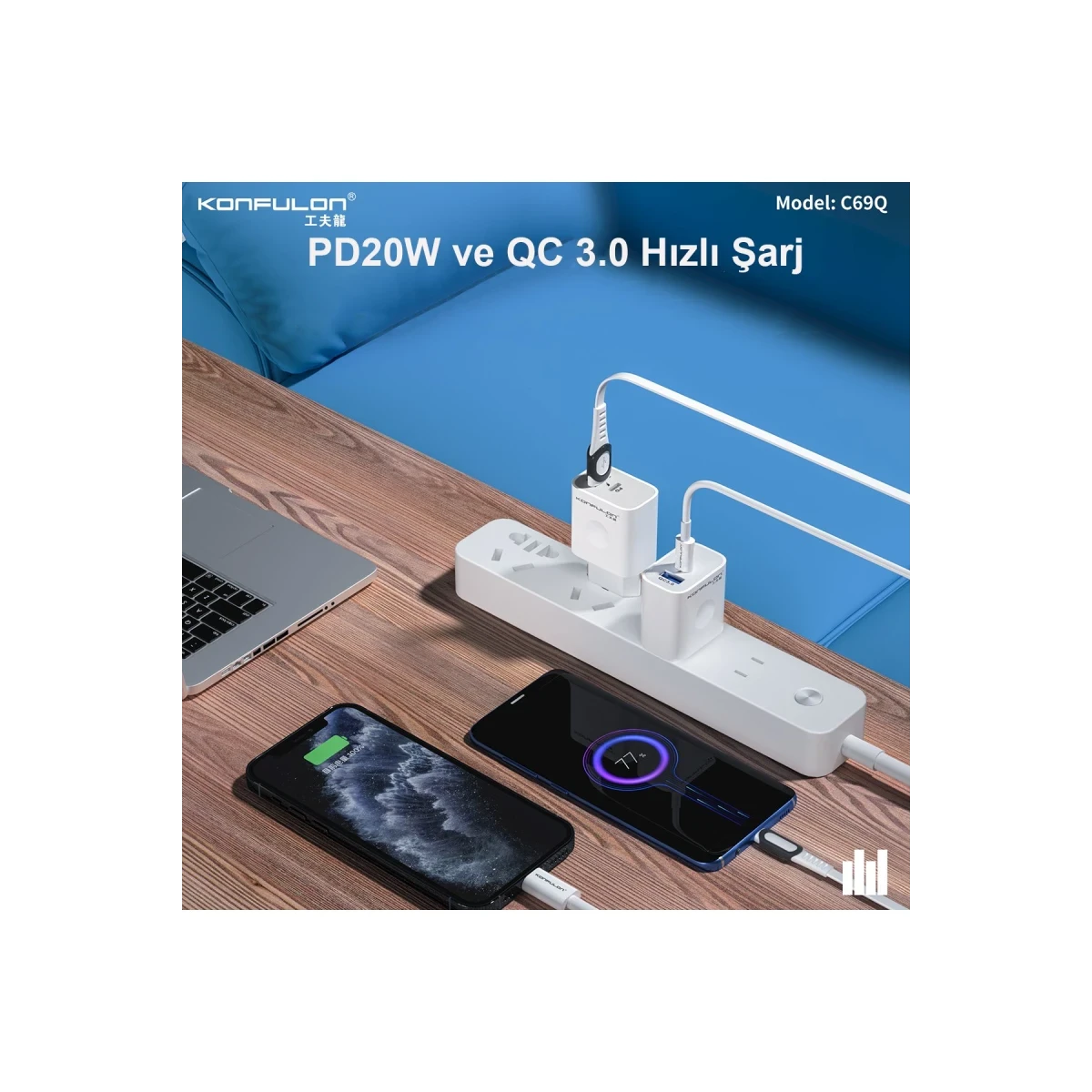 Konfulon C69Q 1 Adet 20W Type-C ve 1 Adet 18W Usb 3.0 Çıkışlı PD Şarj Cihazı — görsel 7