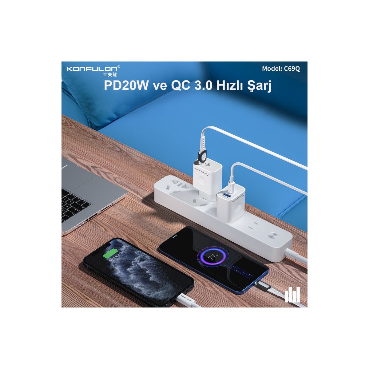 Konfulon C69Q 1 Adet 20W Type-C ve 1 Adet 18W Usb 3.0 Çıkışlı PD Şarj Cihazı — görsel 12