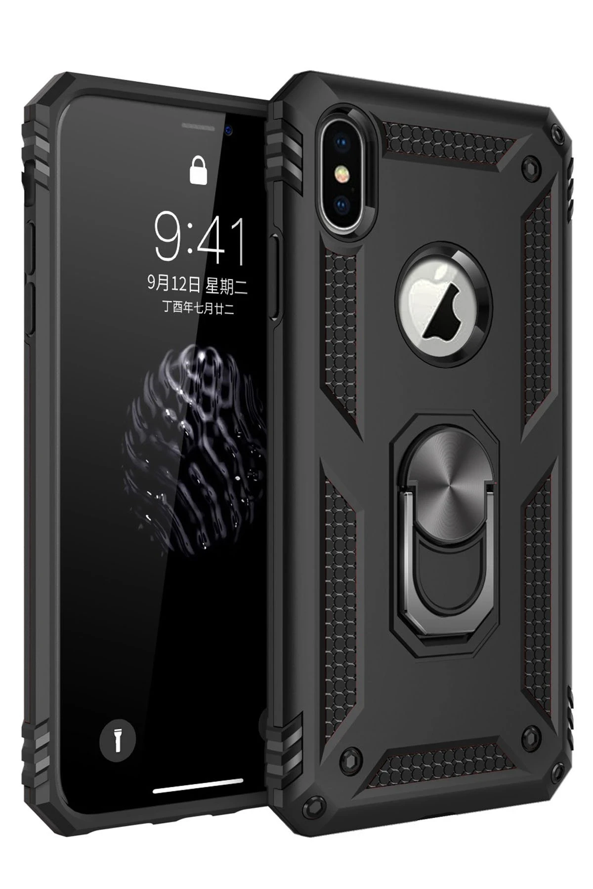Newface iPhone XS Max Kılıf Sofya Yüzüklü Silikon Kapak - Siyah