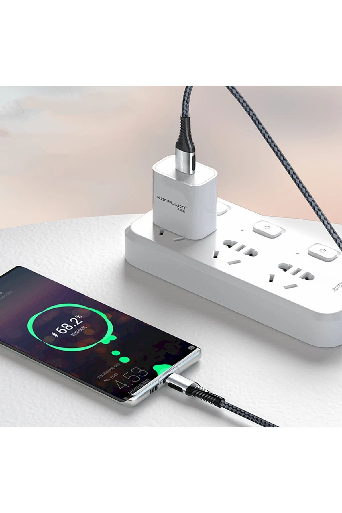 Konfulon DC33 Usb 3.0 to Lightning 1M Tel Örgü 60W Kablo - Gri — görsel 2