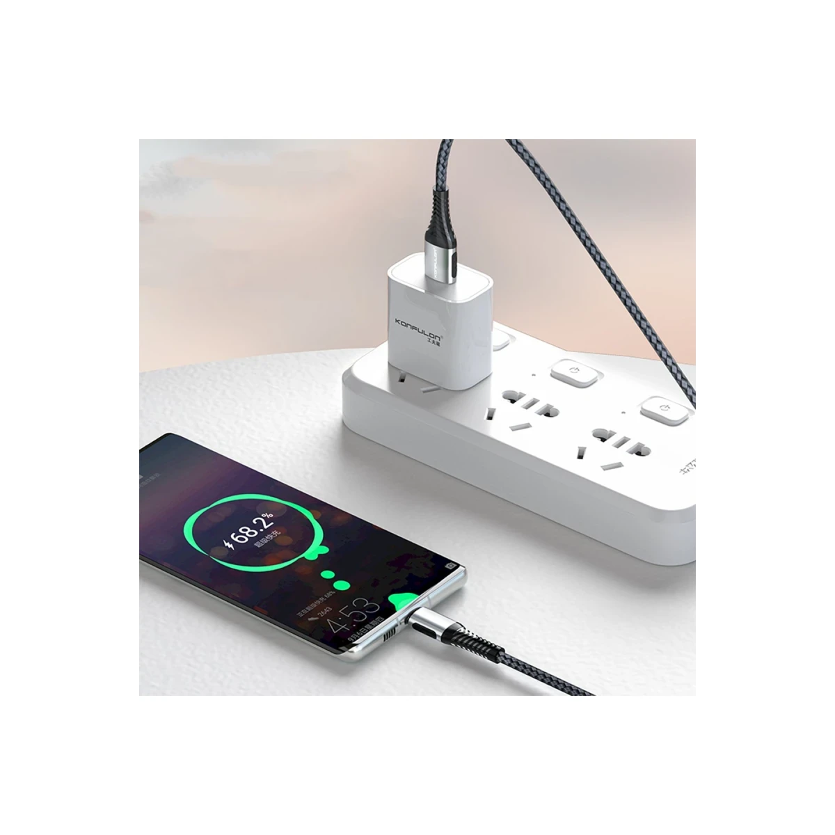 Konfulon DC33 Usb 3.0 to Lightning 1M Tel Örgü 60W Kablo - Gri — görsel 8
