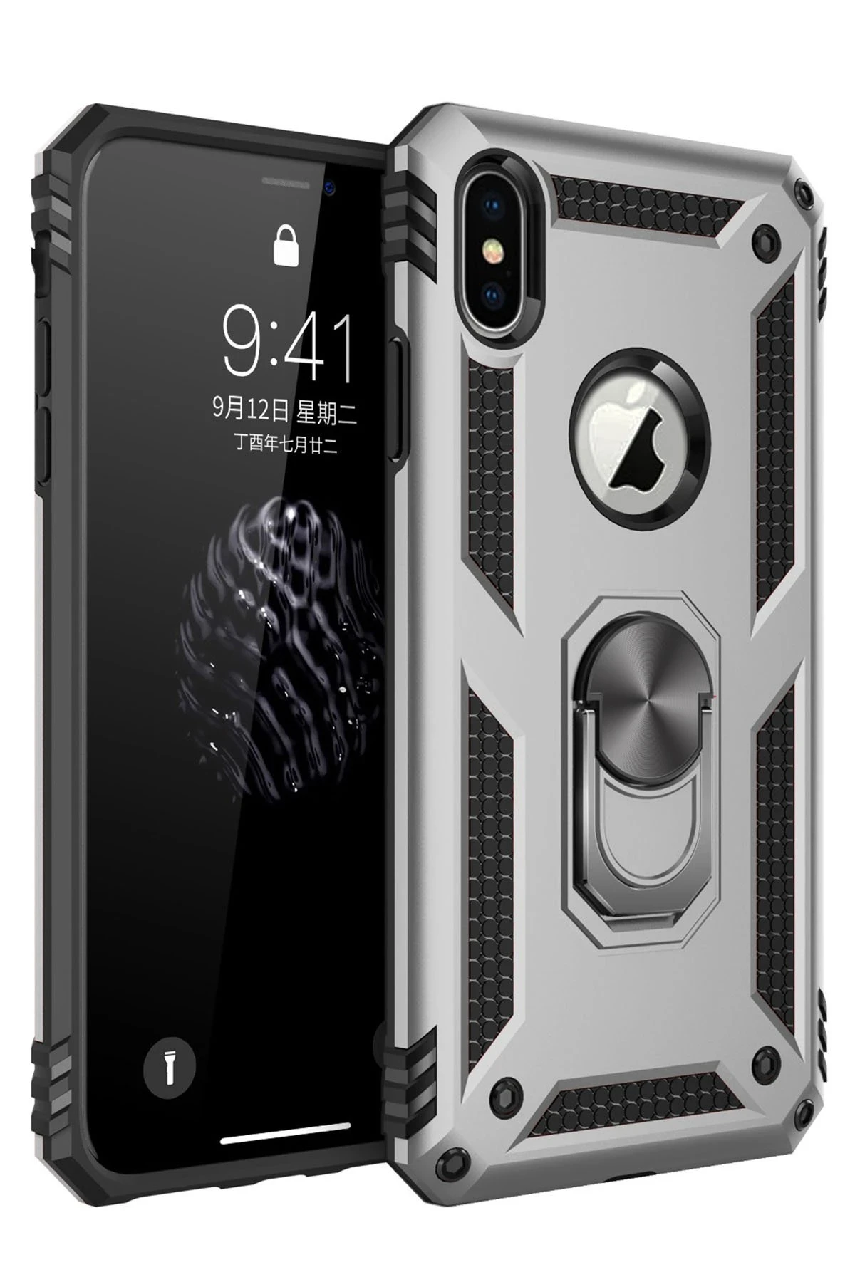 Newface iPhone XS Max Kılıf Sofya Yüzüklü Silikon Kapak - Gümüş