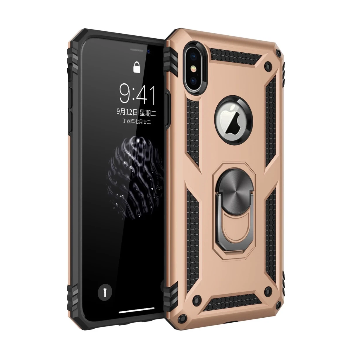 Newface Apple iPhone XS Max Kılıf Sofya Yüzüklü Silikon Kapak - Gold