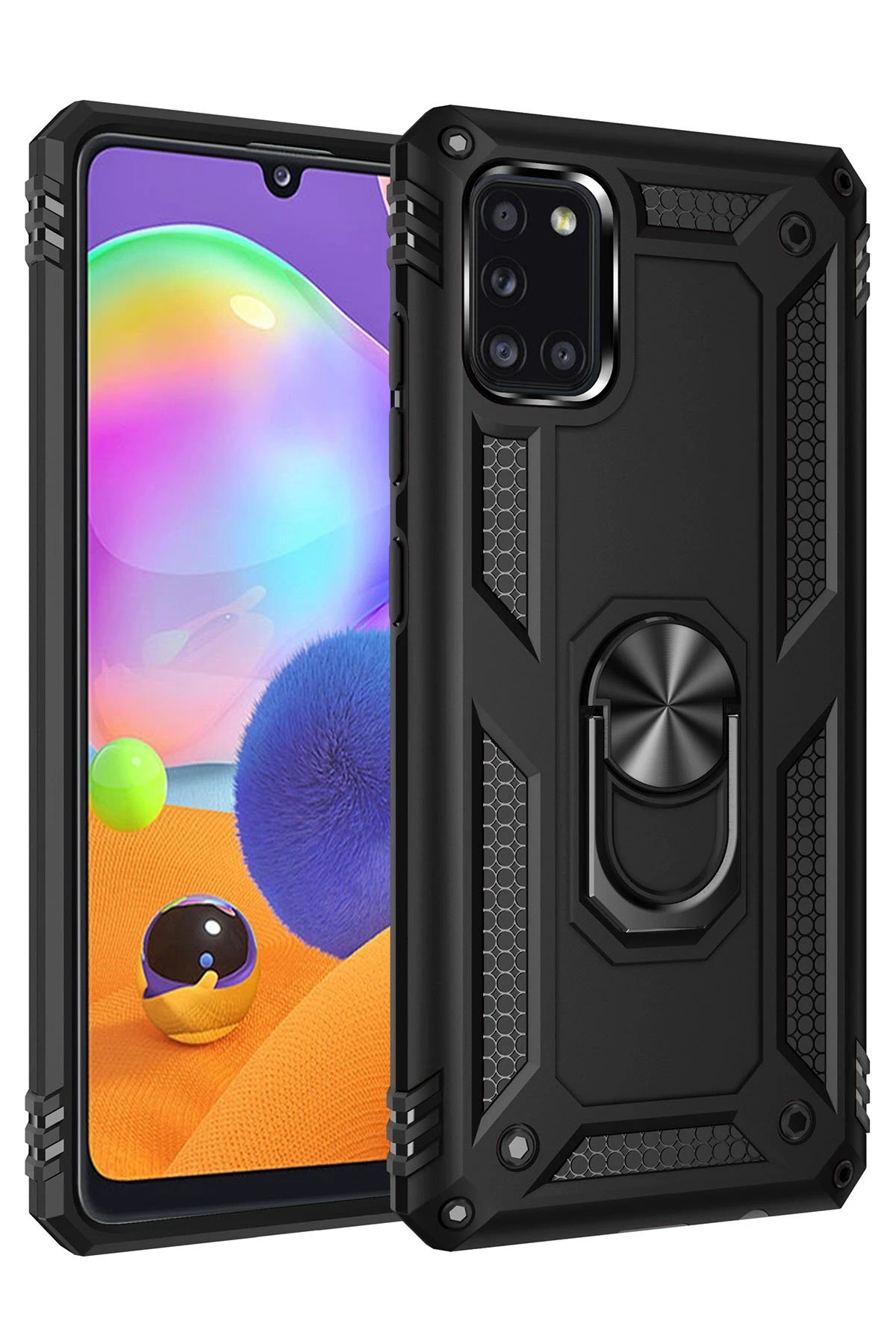 Newface Samsung Galaxy A31 Kılıf Sofya Yüzüklü Silikon Kapak - Siyah