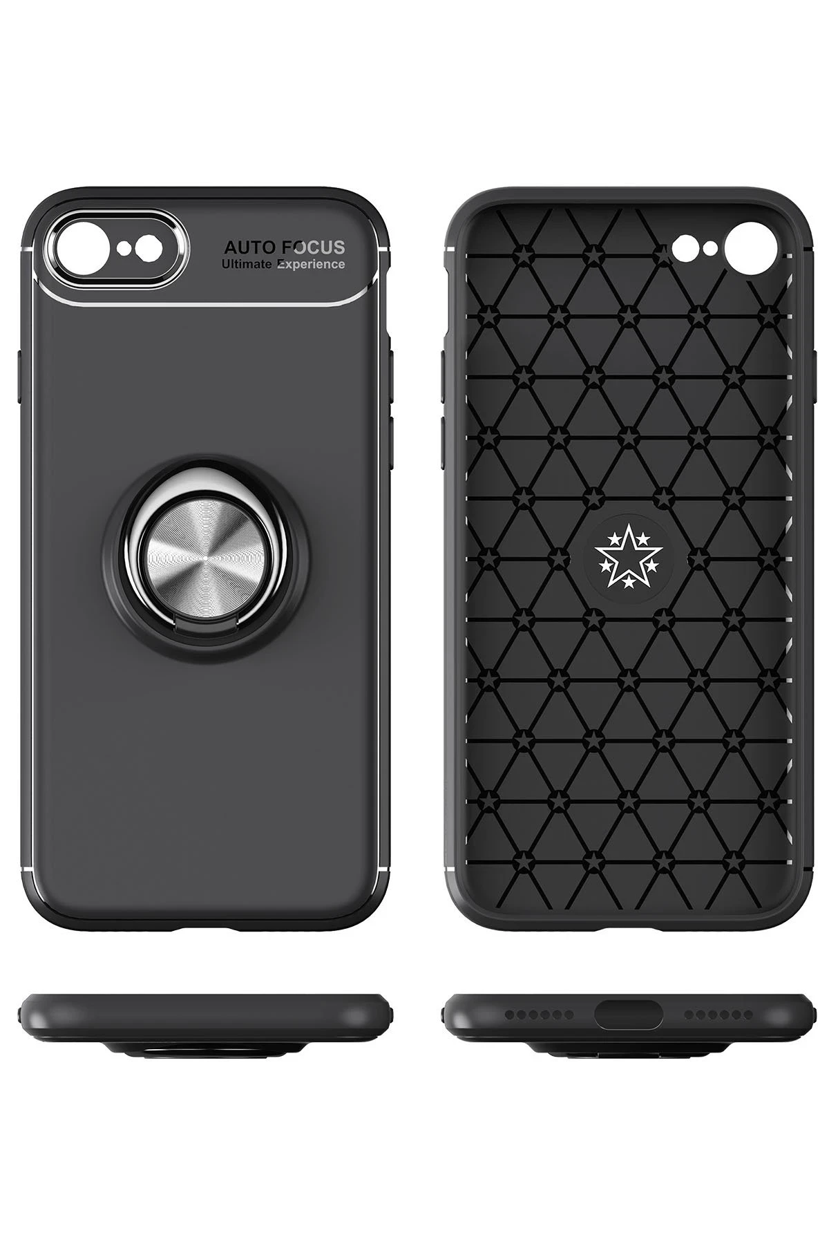 Newface Apple iPhone 7 Kılıf Range Yüzüklü Silikon - Siyah-Gold — görsel 4