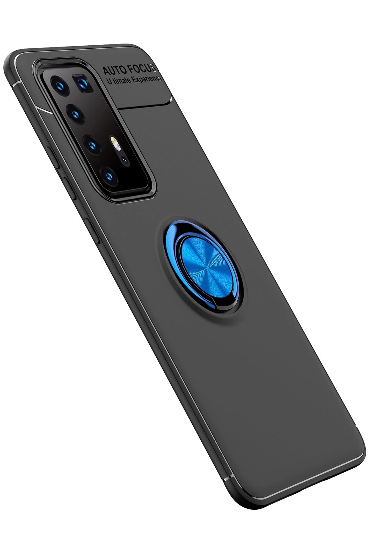 Newface Huawei P40 Pro Kılıf Range Yüzüklü Silikon - Siyah-Mavi