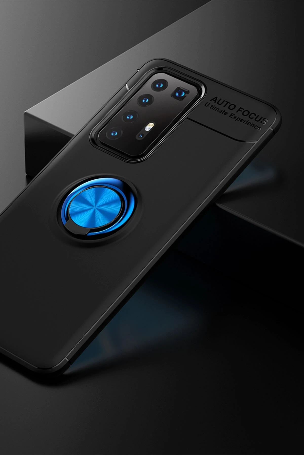 Newface Huawei P40 Pro Kılıf Range Yüzüklü Silikon - Siyah-Mavi