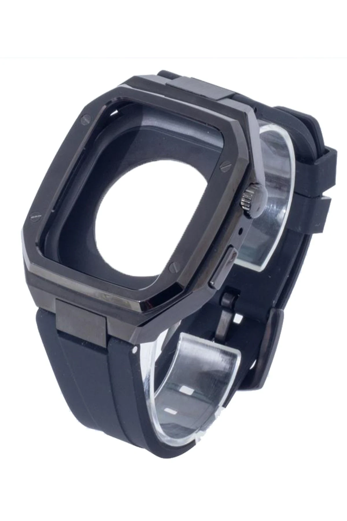 Newface Apple Watch 45mm KR402 Metal Kasa Silikon Kordon - Siyah
