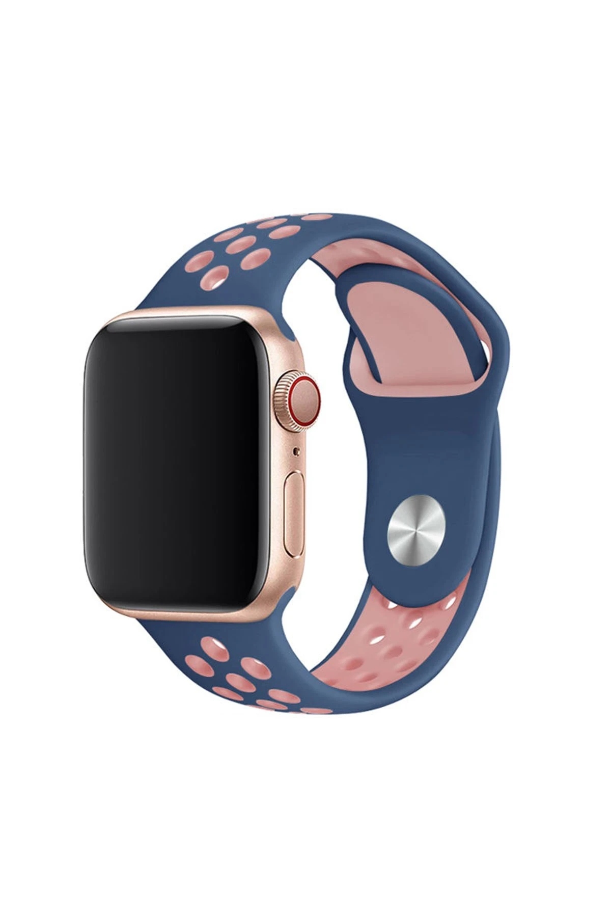 Newface Apple Watch 42mm Spor Delikli Kordon - Lacivert-Pembe