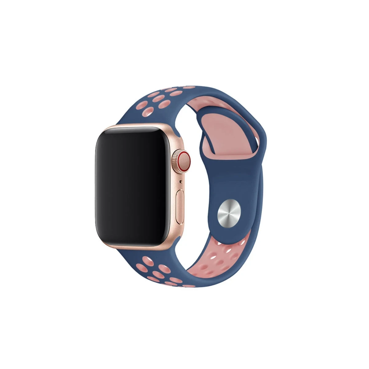 Newface Apple Watch 42mm Spor Delikli Kordon - Lacivert-Pembe — görsel 2