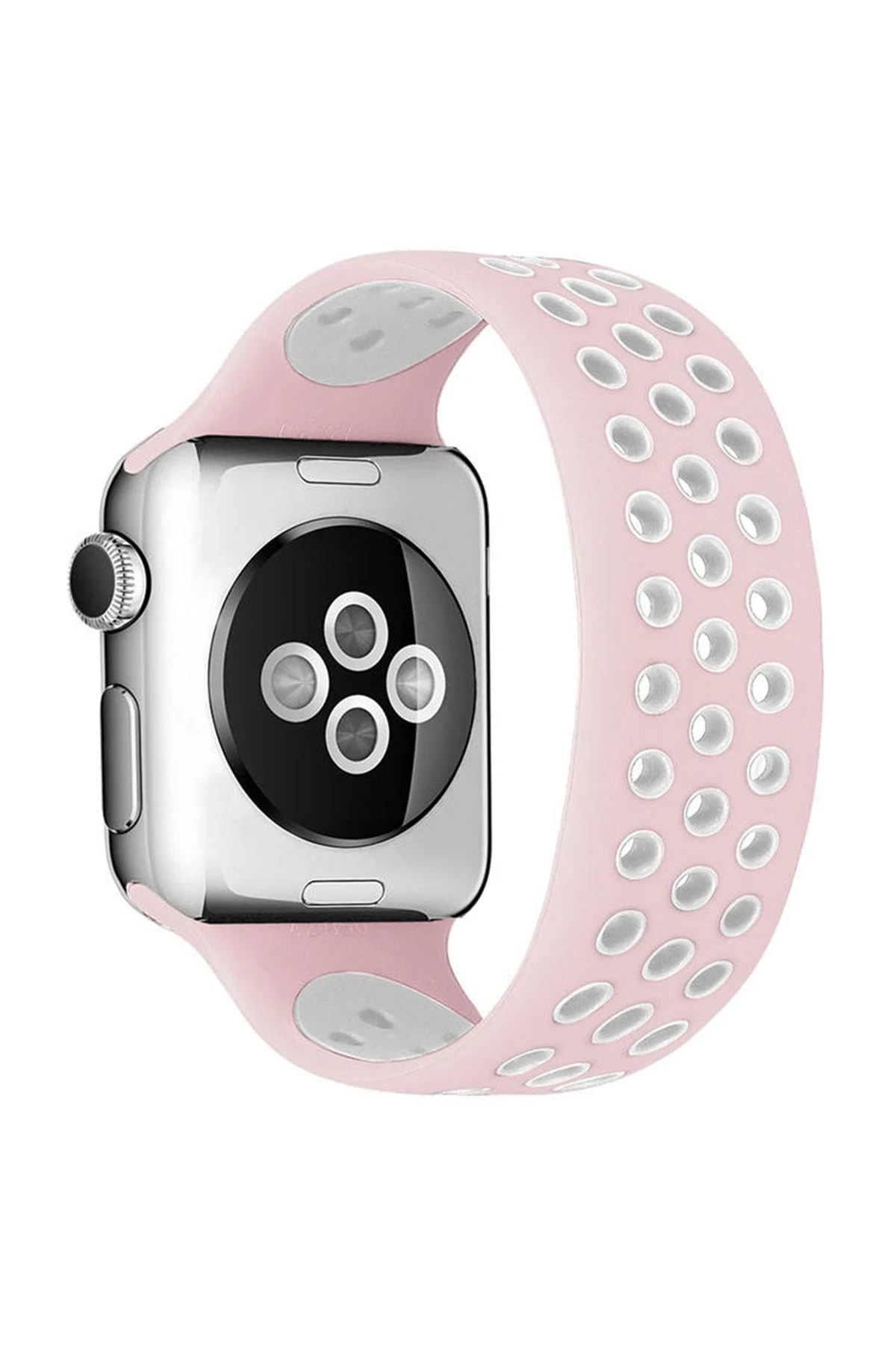Newface Apple Watch 42mm Ayarlı Delikli Silikon Kordon - Pembe-Beyaz