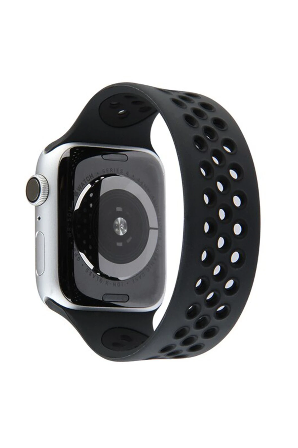 Newface Apple Watch 42mm Ayarlı Delikli Silikon Kordon - Siyah-Siyah