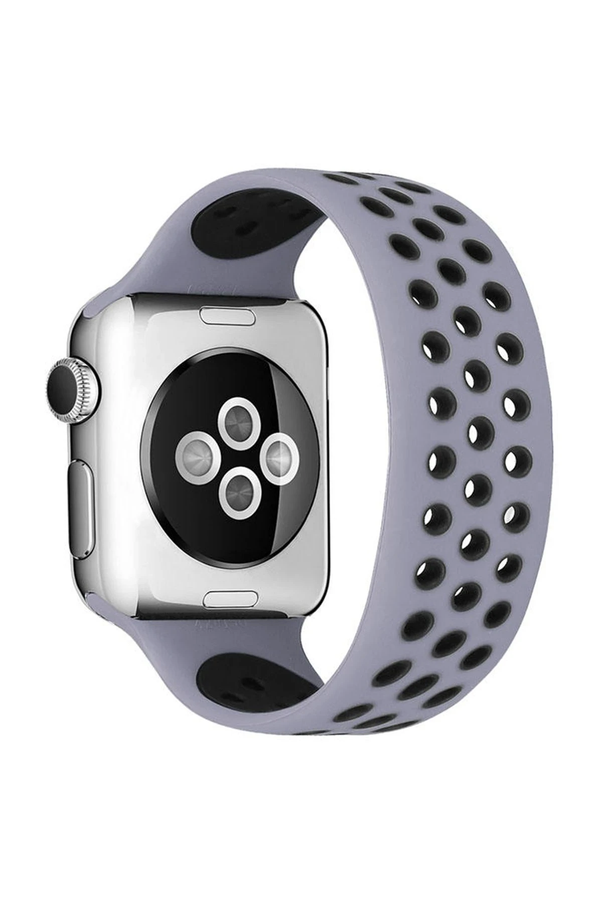 Newface Apple Watch 38mm Ayarlı Delikli Silikon Kordon - Gri-Siyah