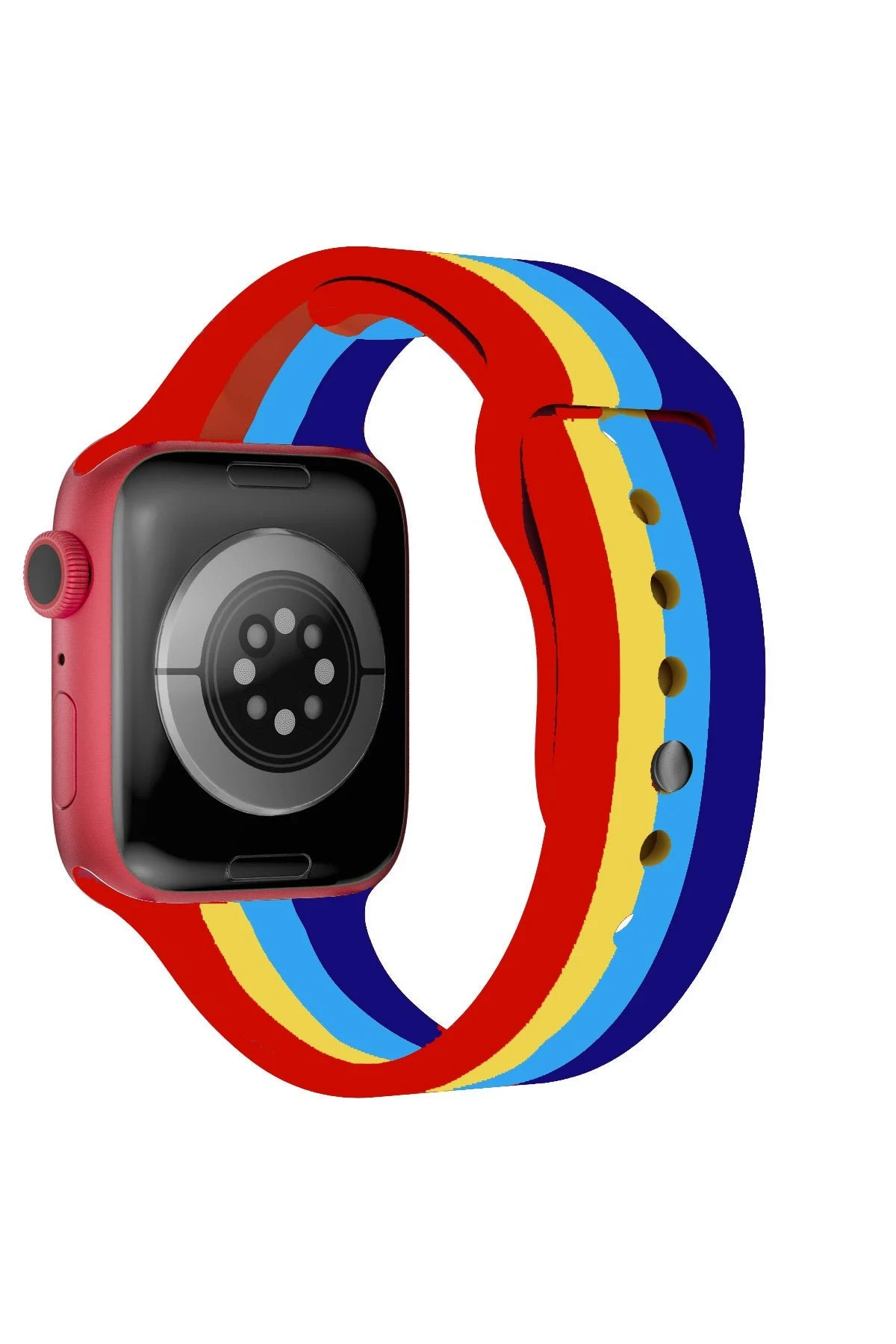 Newface Apple Watch 38mm Gökkuşağı Org Kordon - Kırmızı-Mavi