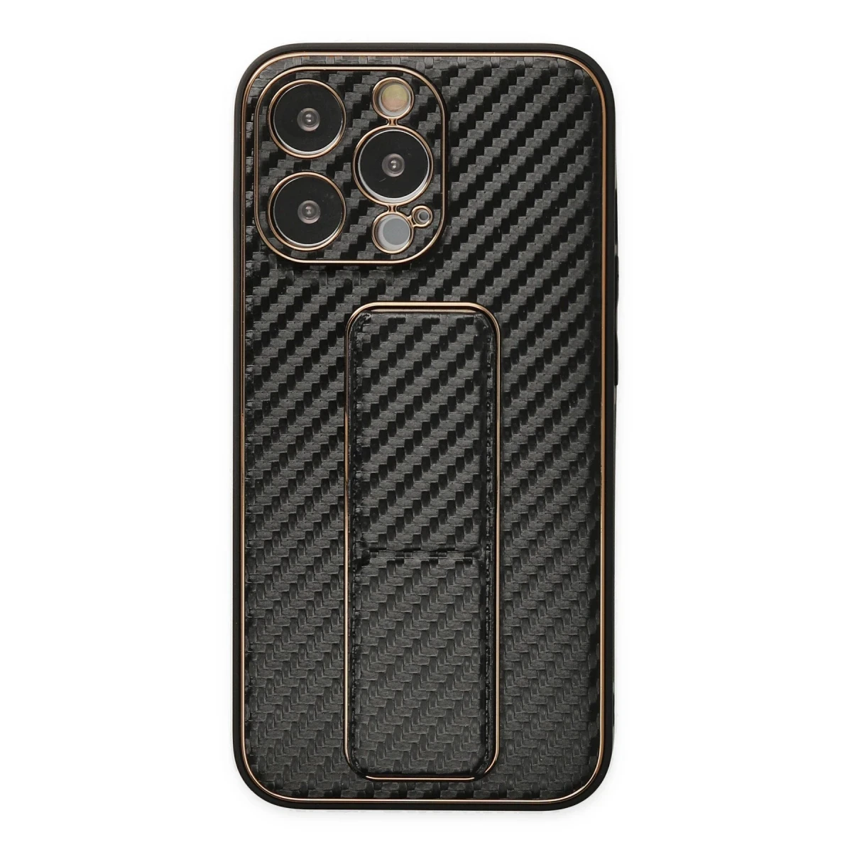 Newface Apple iPhone 13 Pro Kılıf Coco Karbon Standlı Kapak - Siyah — görsel 5
