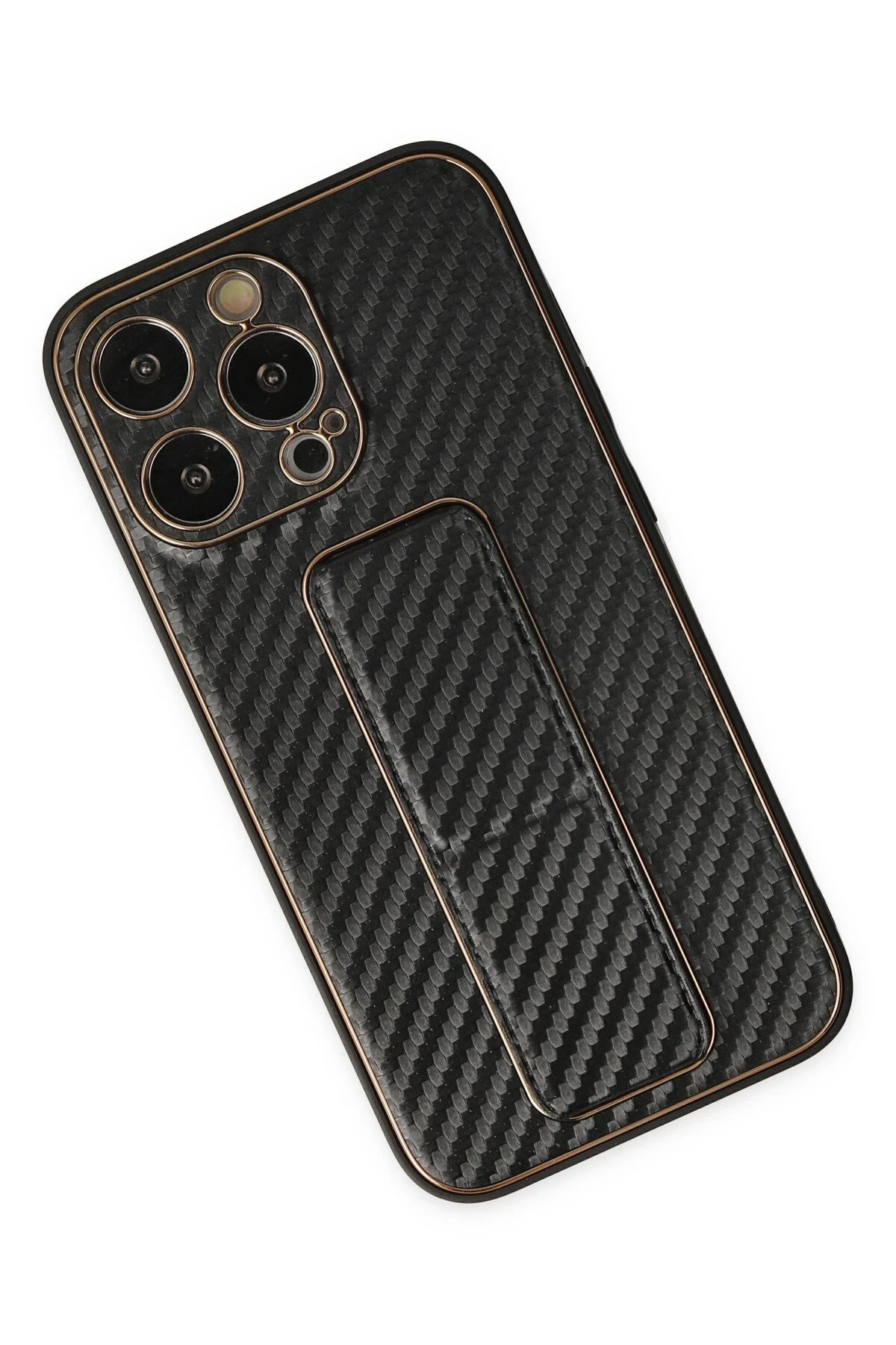 Newface Apple iPhone 13 Pro Kılıf Coco Karbon Standlı Kapak - Siyah — görsel 3