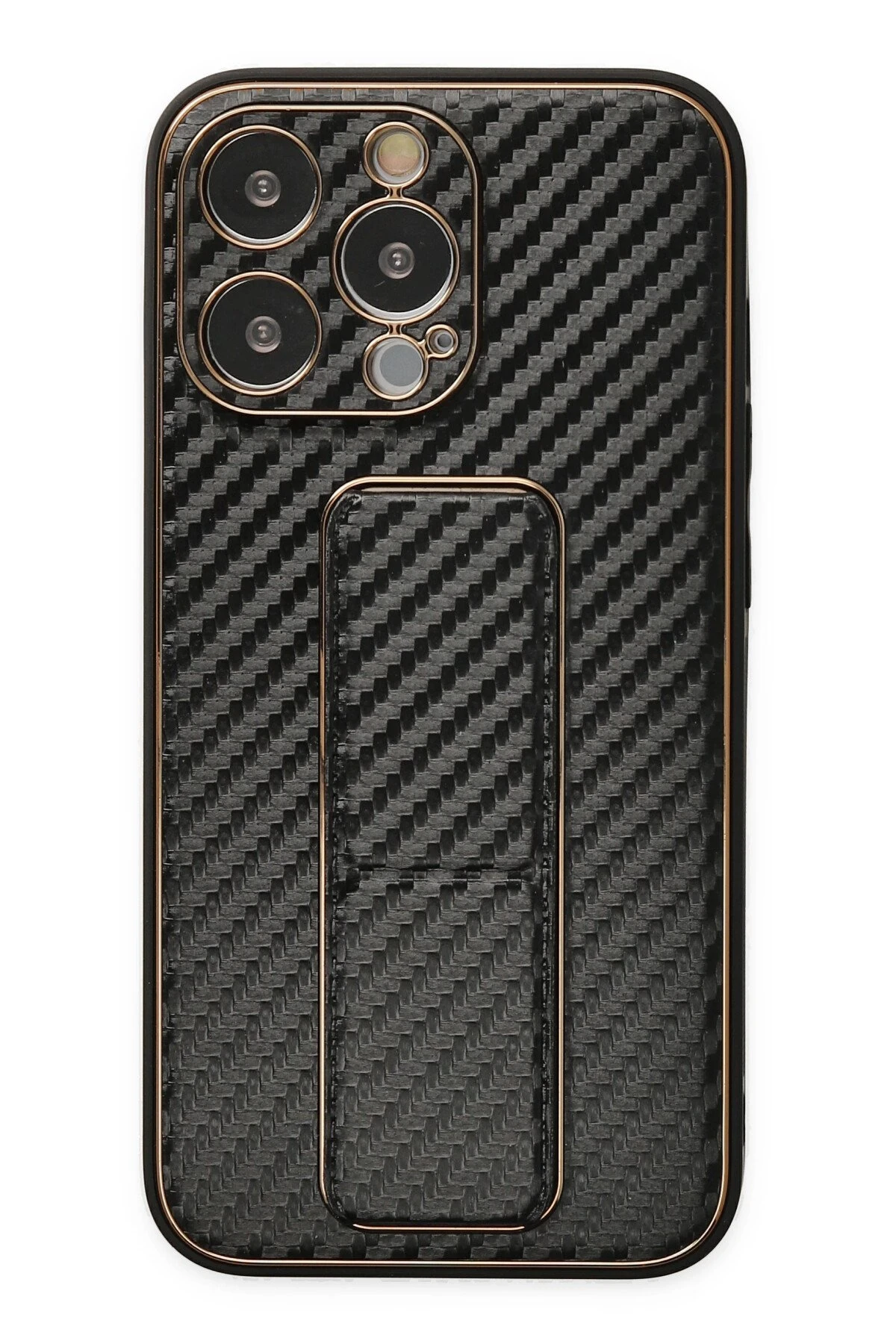 Newface Apple iPhone 13 Pro Max Kılıf Coco Karbon Standlı Kapak - Siyah
