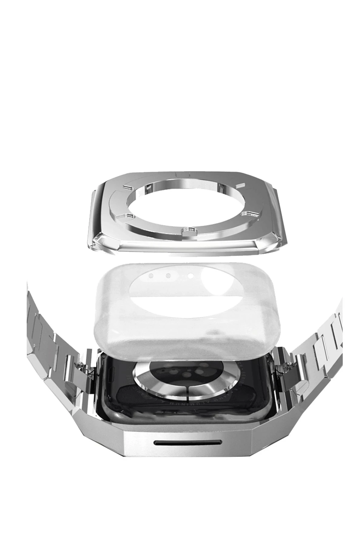 Newface Apple Watch 44mm Metal Petek Kasalı Kordon - Gümüş