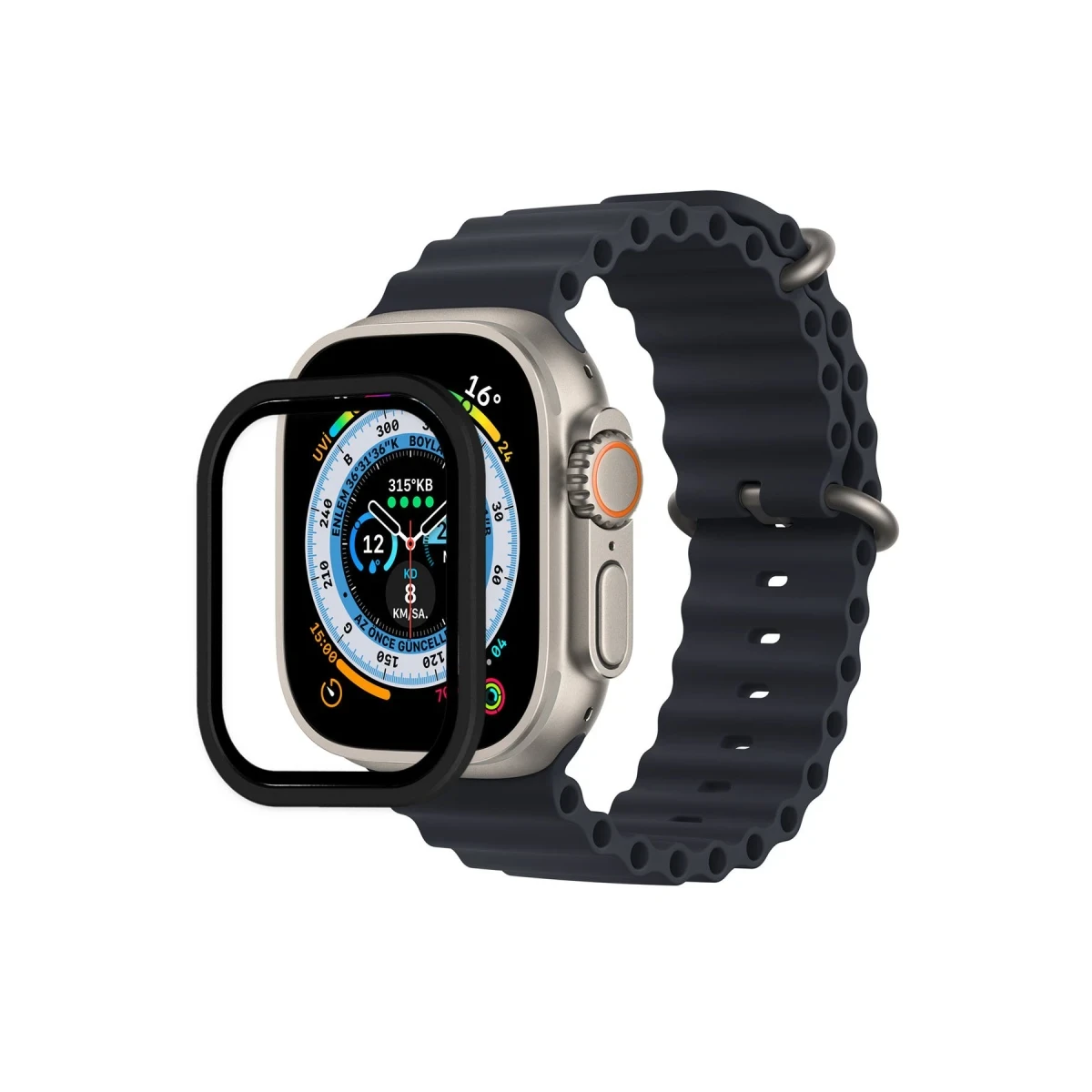 Newface Apple Watch Ultra 49mm Alüminyum Kasa Cam Ekran Koruyucu - Siyah — görsel 4