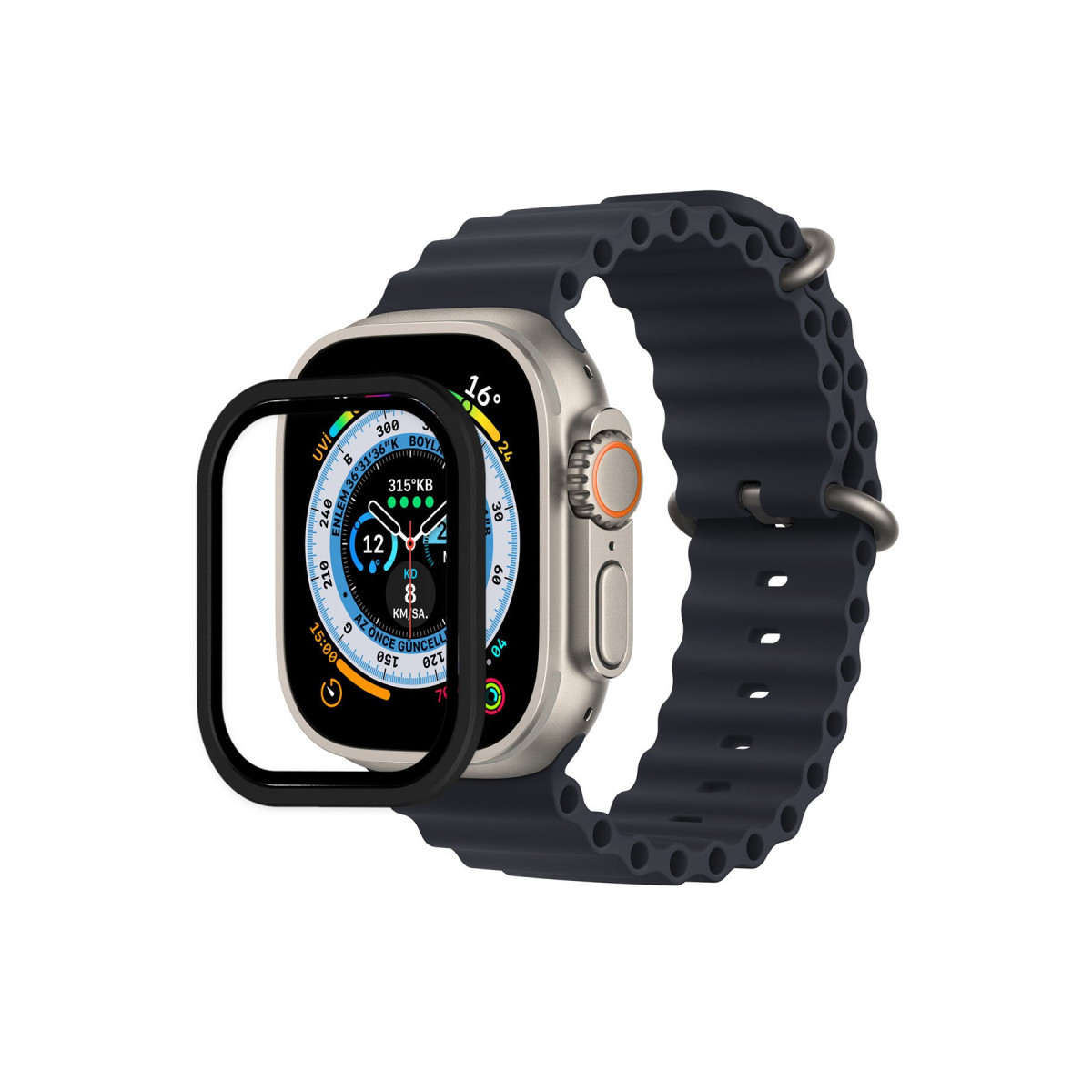 Newface Apple Watch Ultra 49mm Alüminyum Kasa Cam Ekran Koruyucu - Siyah — görsel 7