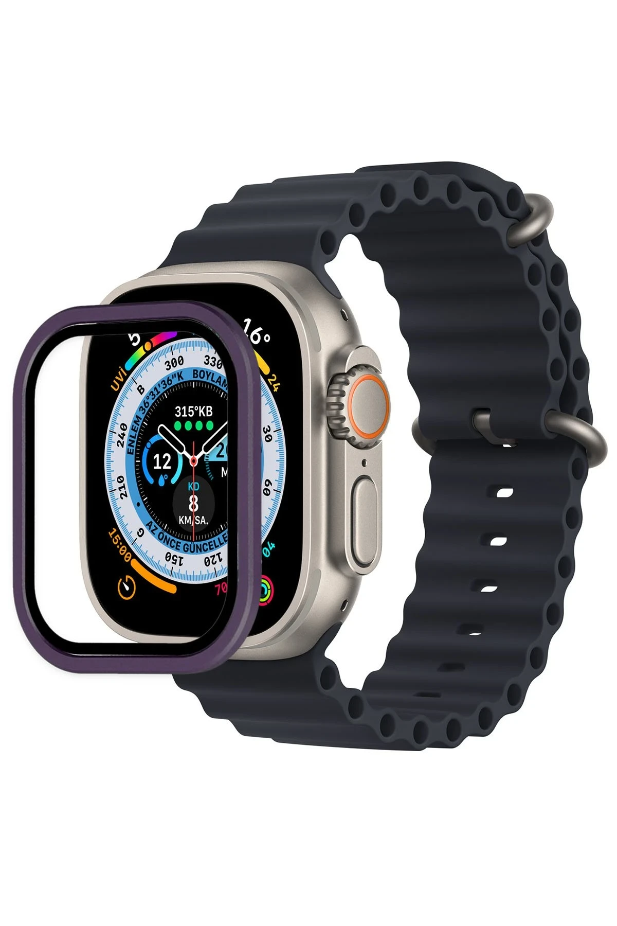 Newface Apple Watch Ultra 49mm Alüminyum Kasa Cam Ekran Koruyucu - Mor