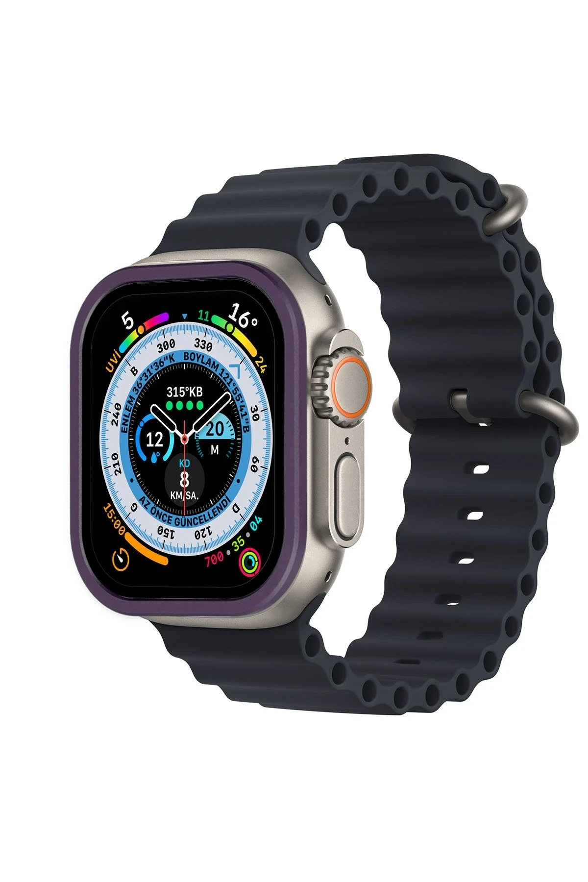 Newface Apple Watch Ultra 49mm Alüminyum Kasa Cam Ekran Koruyucu - Mor
