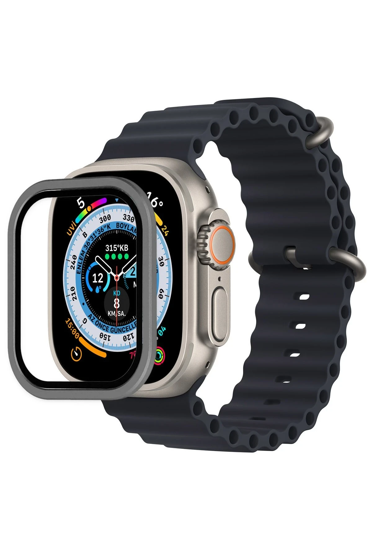 Newface Apple Watch Ultra 49mm Alüminyum Kasa Cam Ekran Koruyucu - Gri