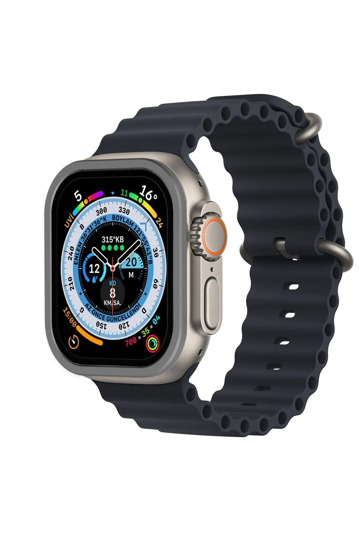 Newface Apple Watch Ultra 49mm Alüminyum Kasa Cam Ekran Koruyucu - Gri