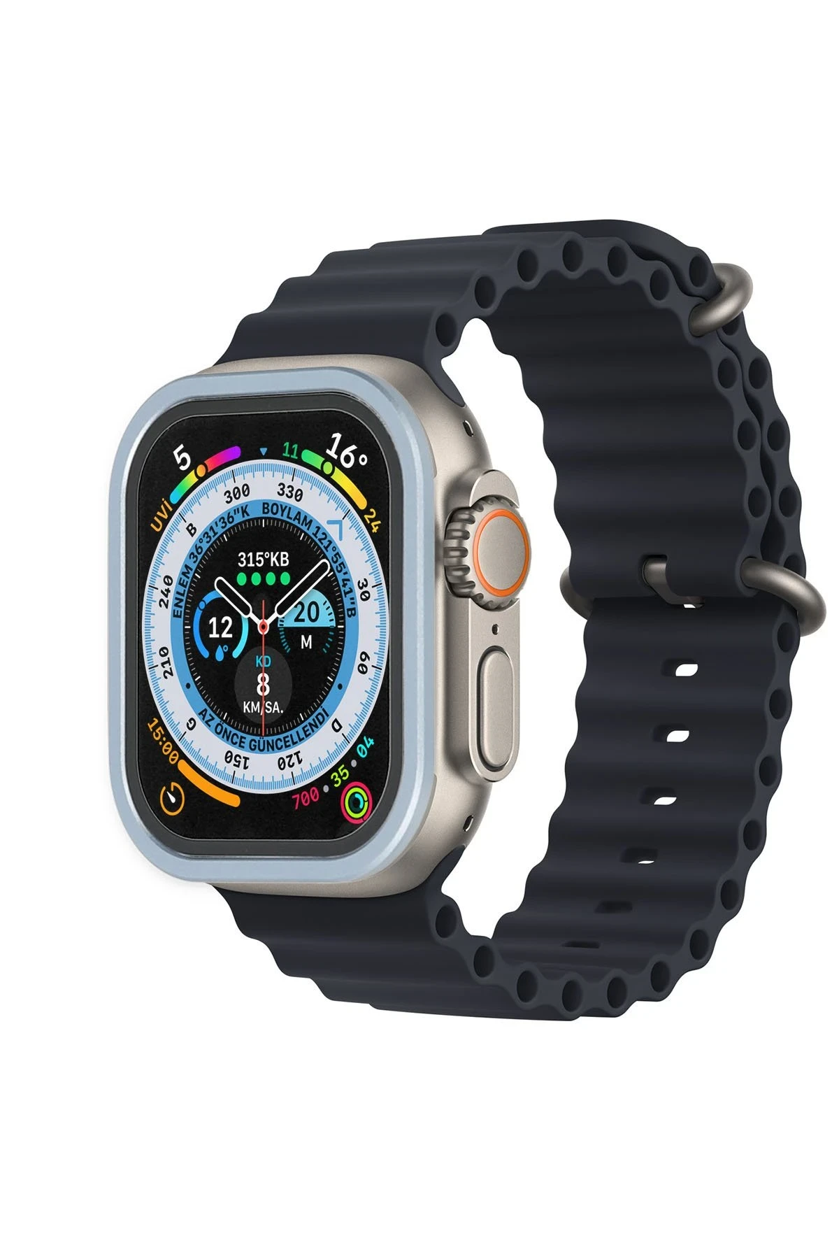 Newface Apple Watch Ultra 49mm Alüminyum Kasa Cam Ekran Koruyucu - Mavi