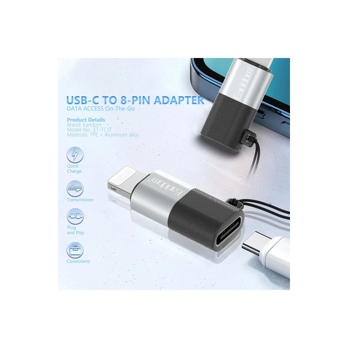 Earldom TC17 Tak Çalıştır Lightning to Type-C Dönüştürücü - Gümüş