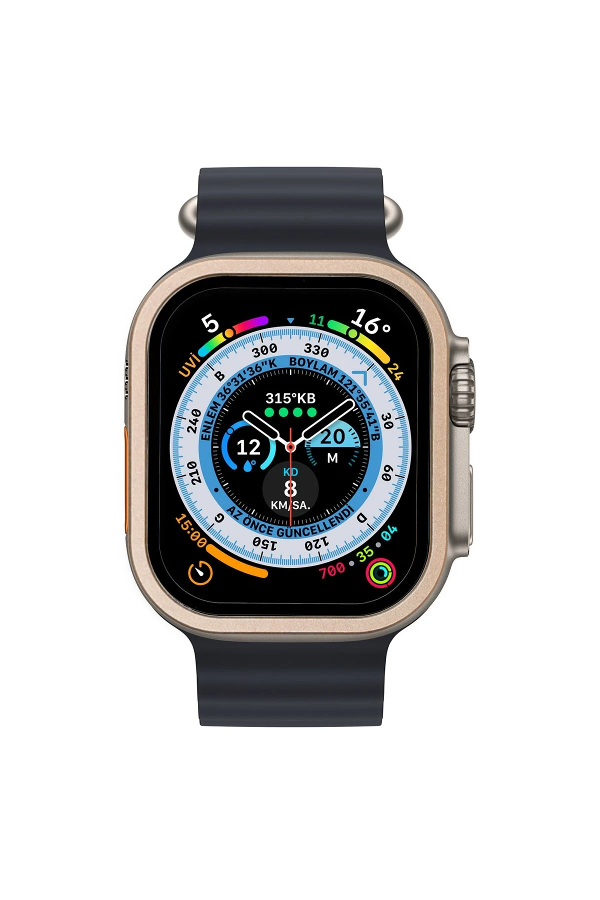Newface Apple Watch Ultra 49mm Alüminyum Kasa Cam Ekran Koruyucu - Gold
