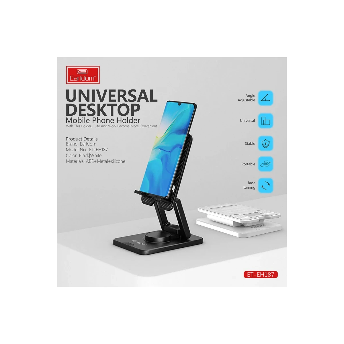 Earldom EH187 Ayarlanabilir Telefon Tutucu - Siyah
