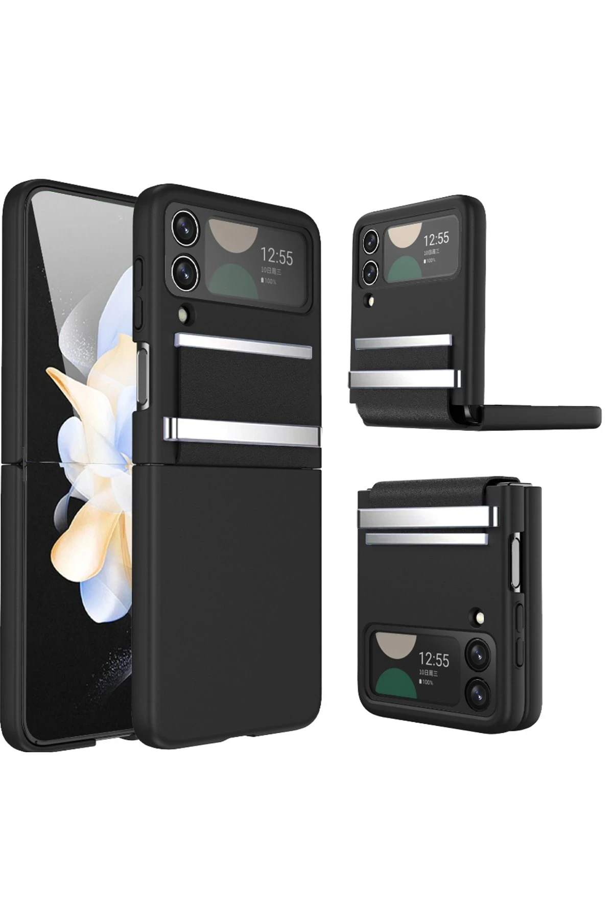 Newface Samsung Galaxy Z Flip 3 Kılıf Belt Flip Kapak - Siyah