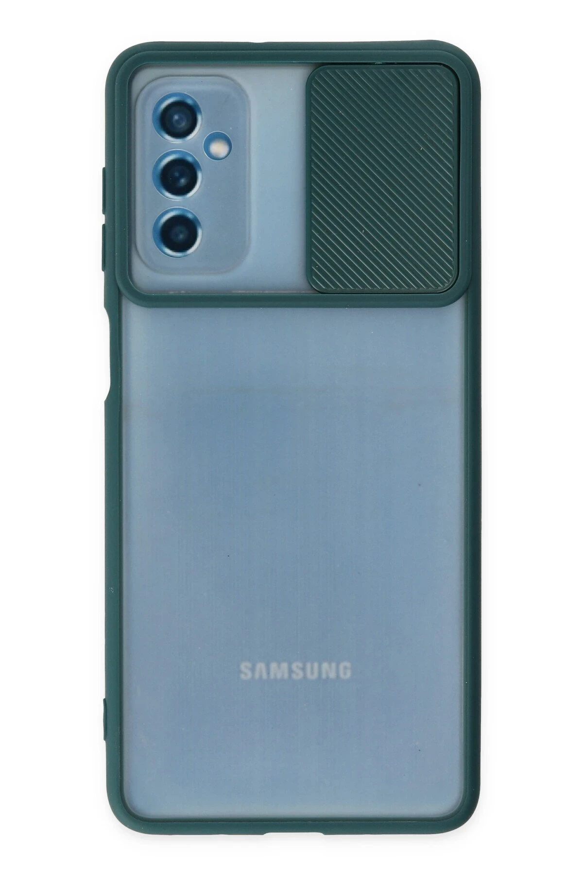 Newface Samsung Galaxy M52 5G Kılıf Palm Buzlu Kamera Sürgülü Silikon - Yeşil