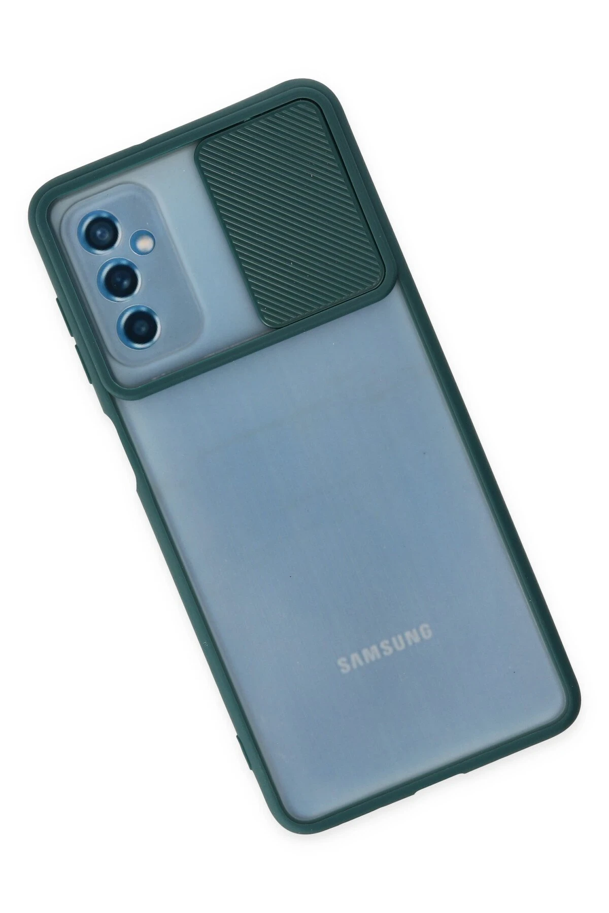 Newface Samsung Galaxy M52 5G Kılıf Palm Buzlu Kamera Sürgülü Silikon - Yeşil