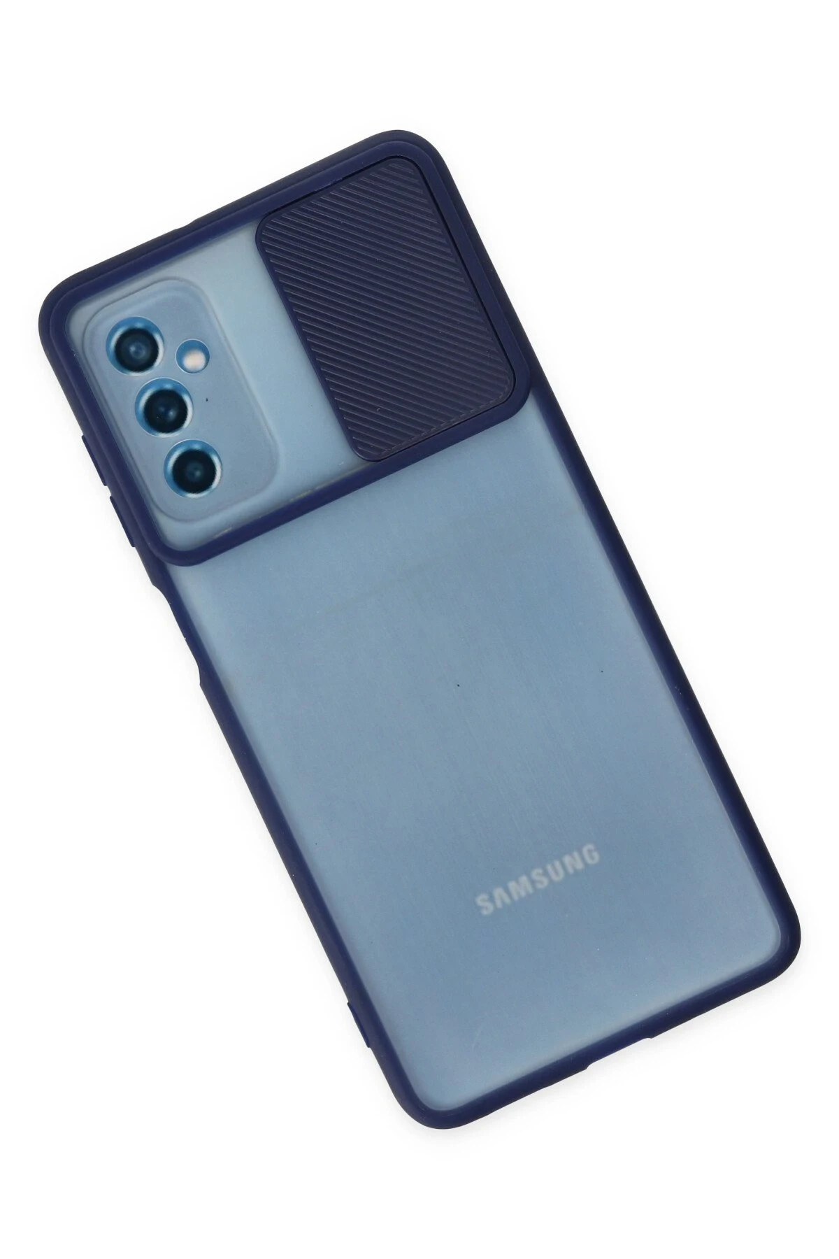 Newface Samsung Galaxy M52 5G Kılıf Palm Buzlu Kamera Sürgülü Silikon - Lacivert