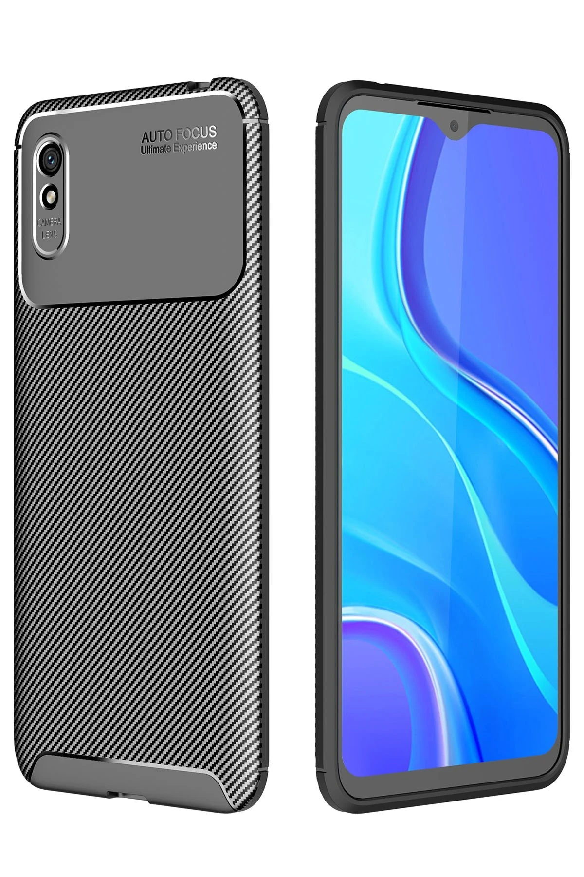 Newface Xiaomi Redmi 9A Kılıf Auto Focus Karbon Kapak - Siyah