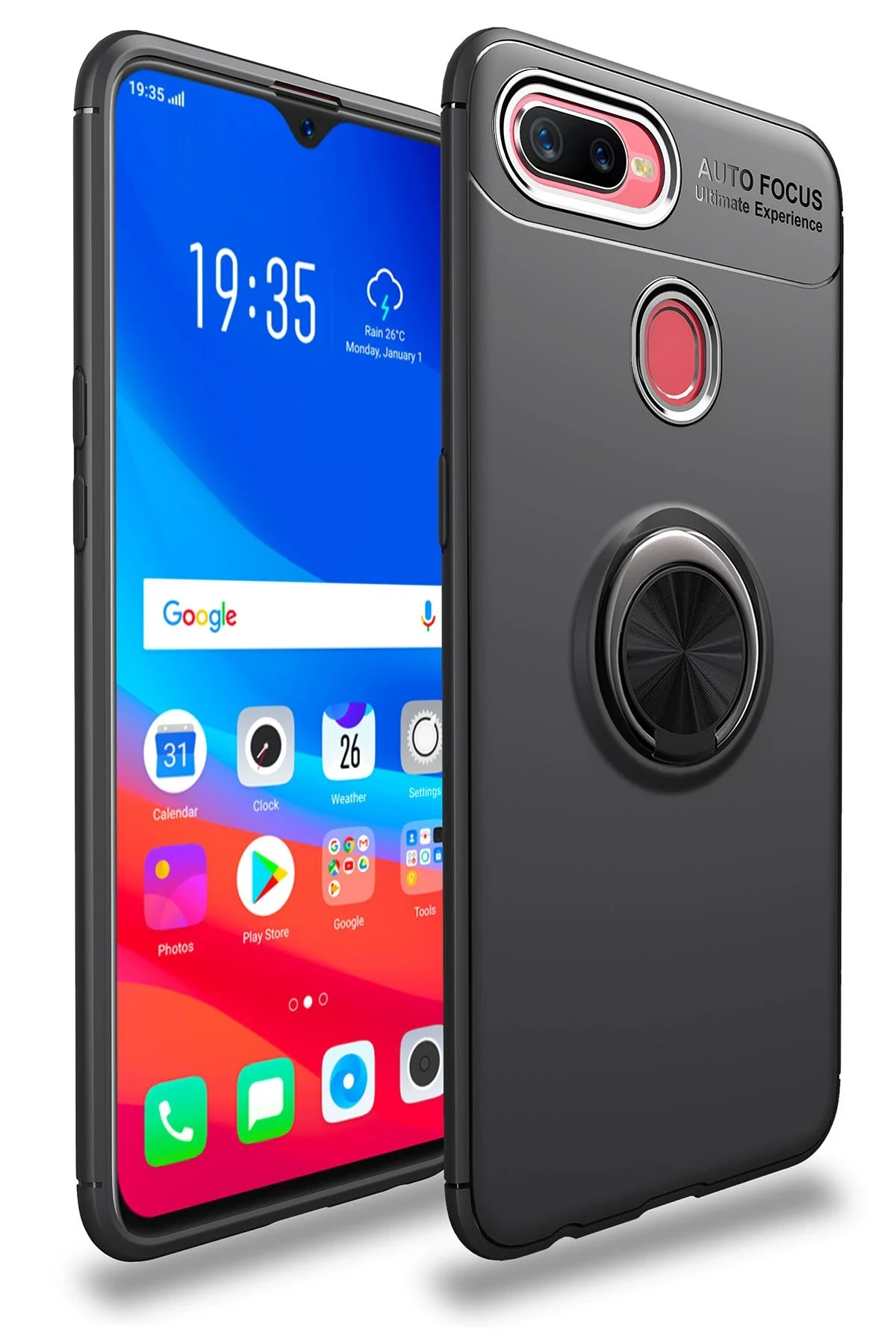 Newface Oppo A12 Kılıf Range Yüzüklü Silikon - Siyah