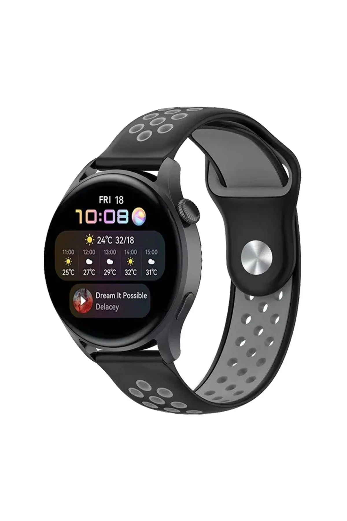 Newface Watch 20mm Spor Delikli Kordon - Siyah-Gri