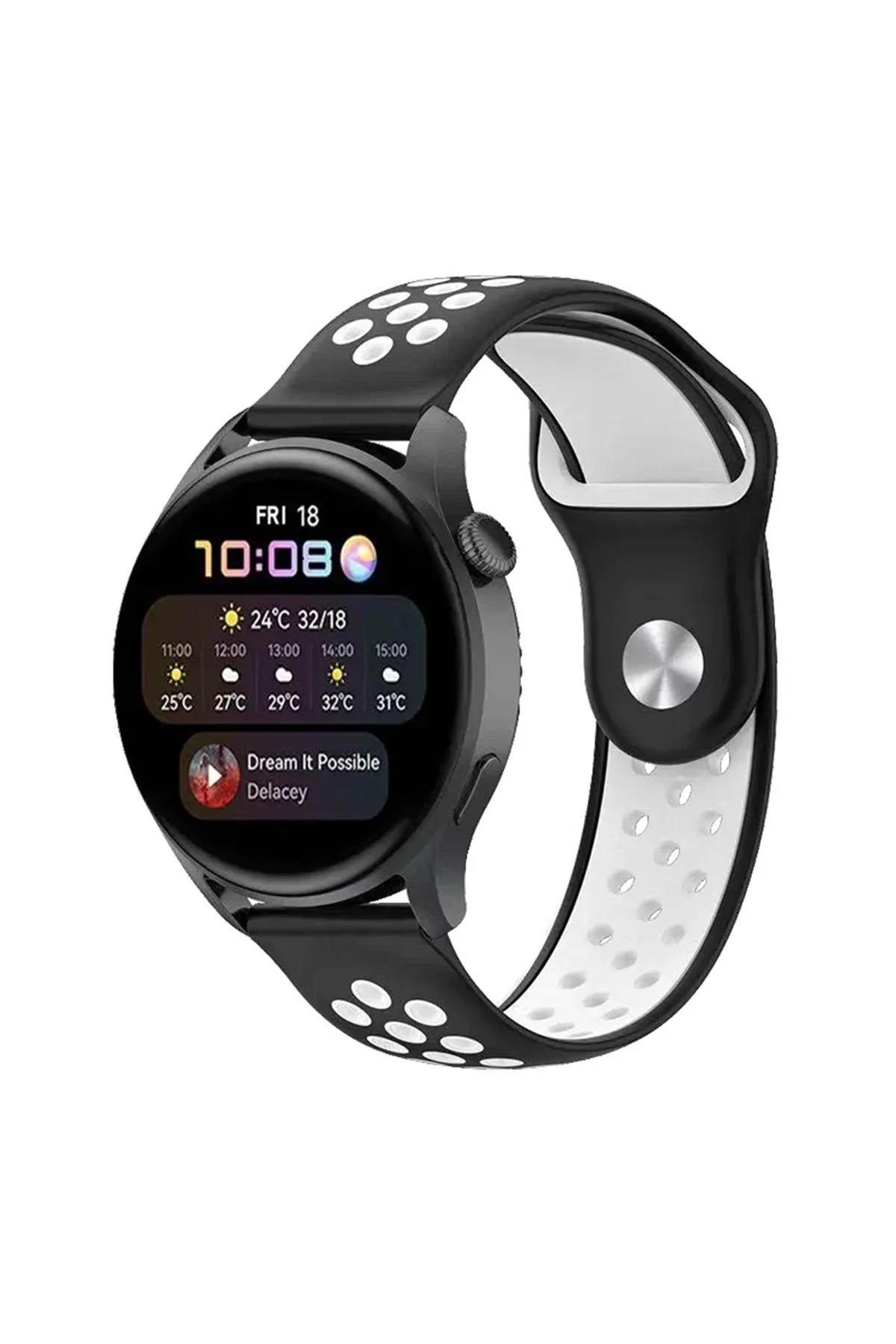 Newface Watch 22mm Spor Delikli Kordon - Siyah-Beyaz