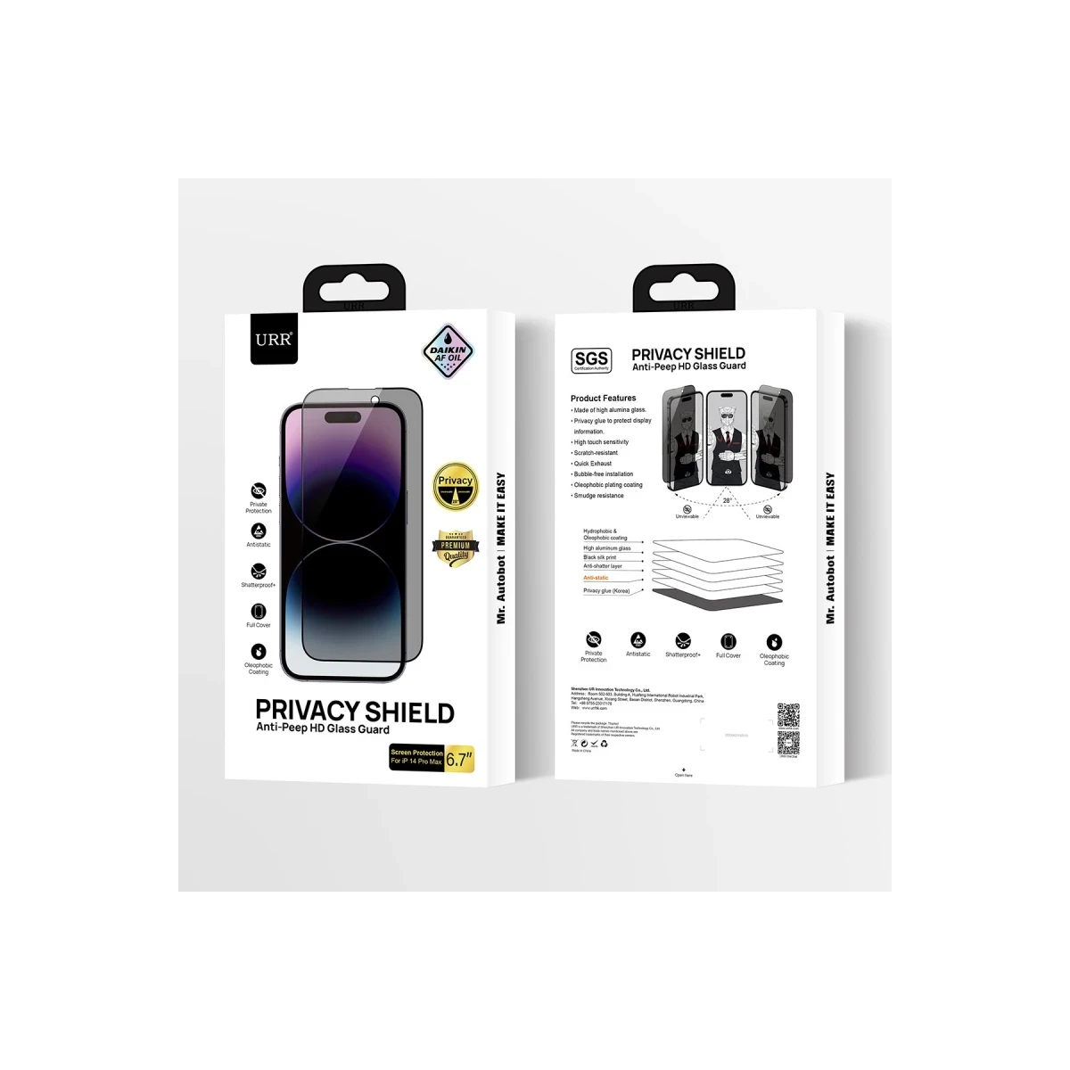 URR Apple iPhone 14 Pro Max HD Privacy Cam Ekran Koruyucu - Siyah