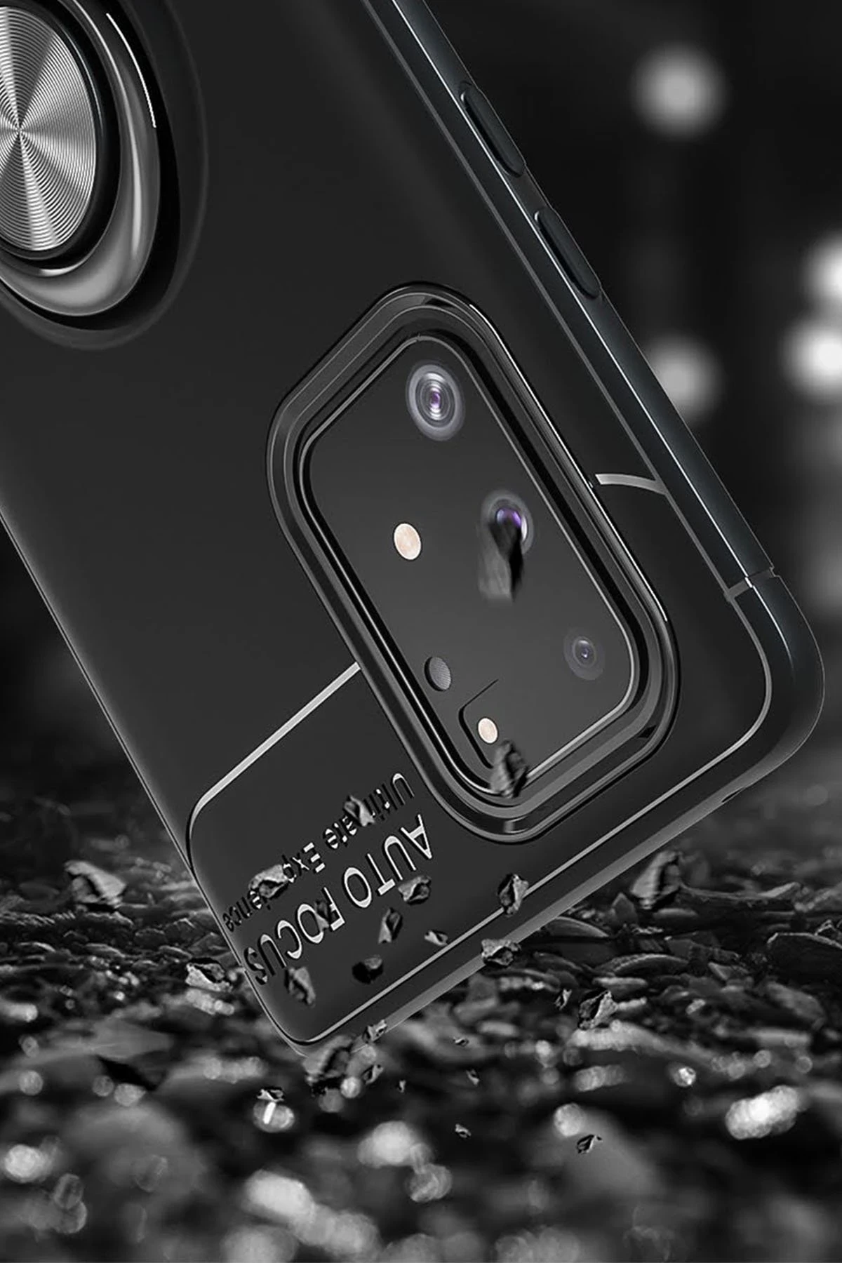 Newface Samsung Galaxy A91 / S10 Lite Kılıf Range Yüzüklü Silikon - Siyah-Kırmızı