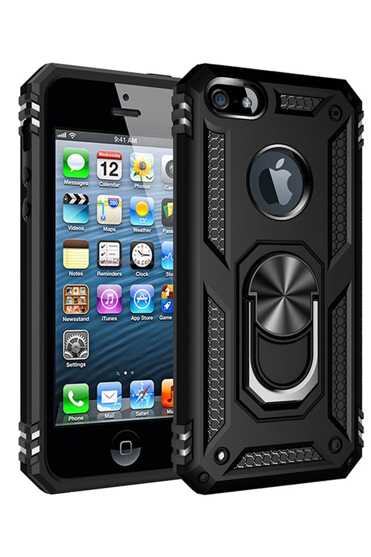 Newface Apple iPhone 5 Kılıf Sofya Yüzüklü Silikon Kapak - Siyah