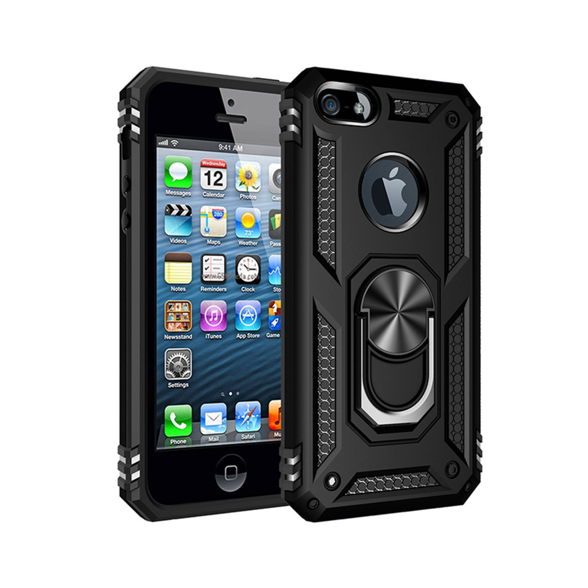 Newface Apple iPhone 5 Kılıf Sofya Yüzüklü Silikon Kapak - Siyah — görsel 3